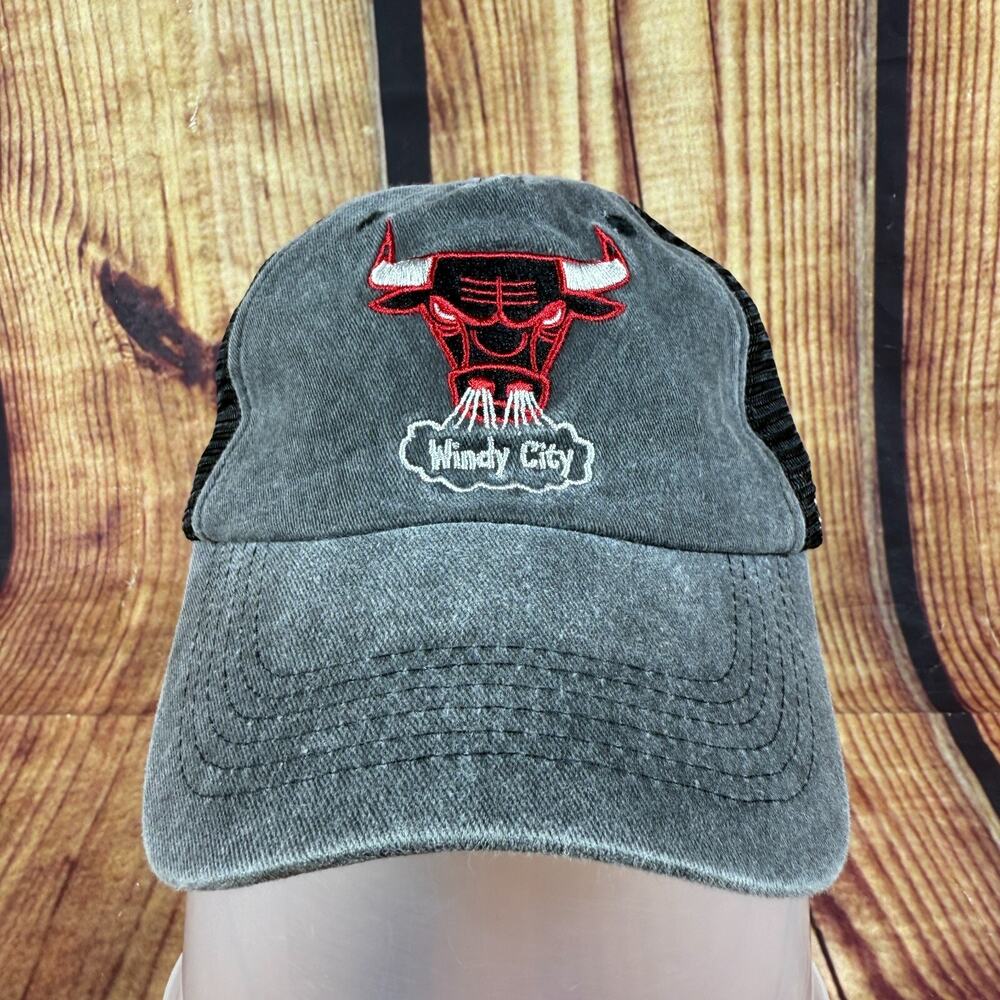 Chicago Bulls Hat Gray Black Windy City Logo Snap Back Mesh Cap Kick10 United
